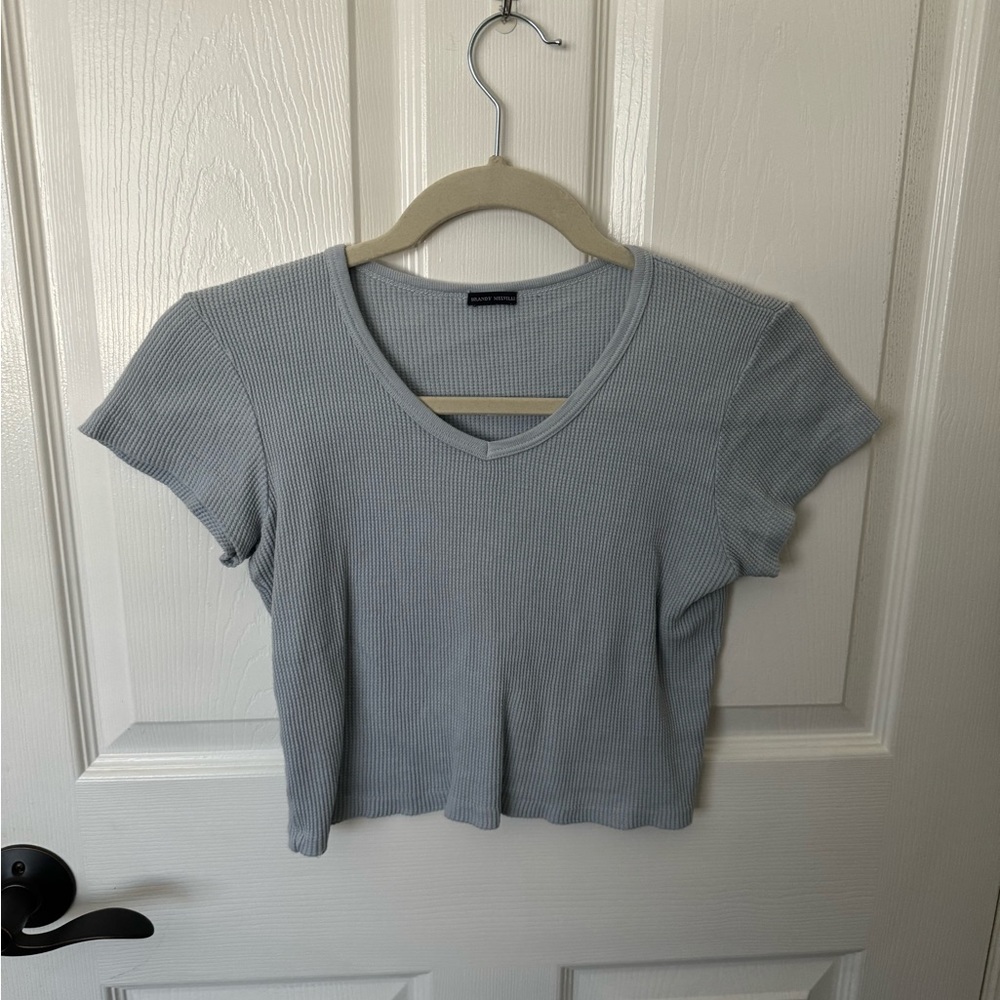 Brandy Melville Blue Cropped Waffle T-Shirt